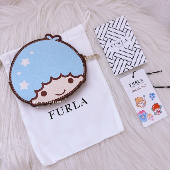 NWT Furla x Sanrio Little Twins Stars Kitty Toni Azzurro Coin Pouch Blue - Picture 1 of 7